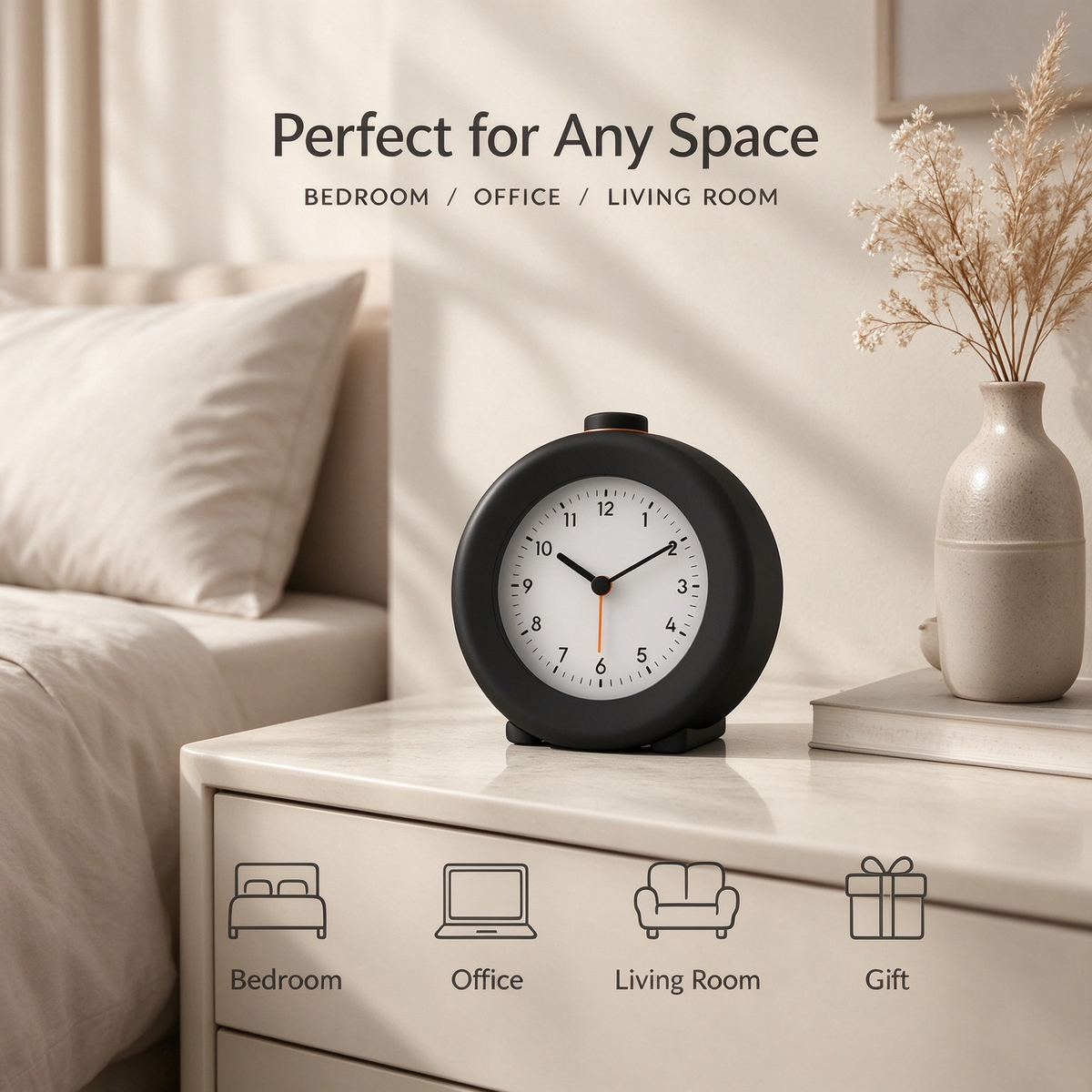 Minimalist Round Silent Analog Alarm Clock