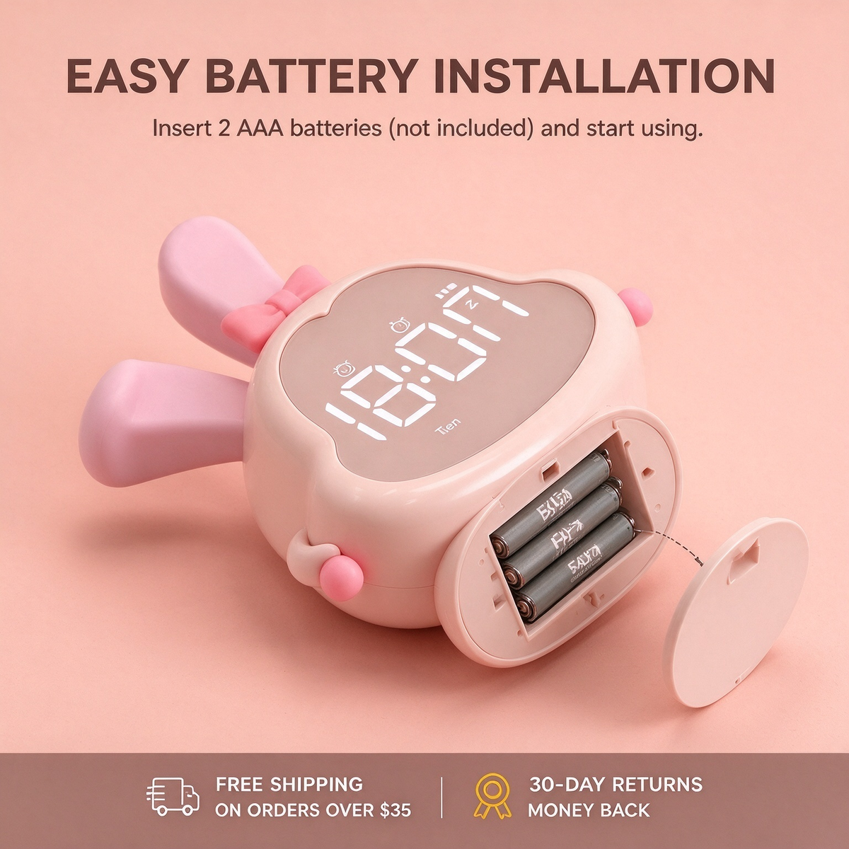 Cute Bunny Kids Digital Alarm Clock