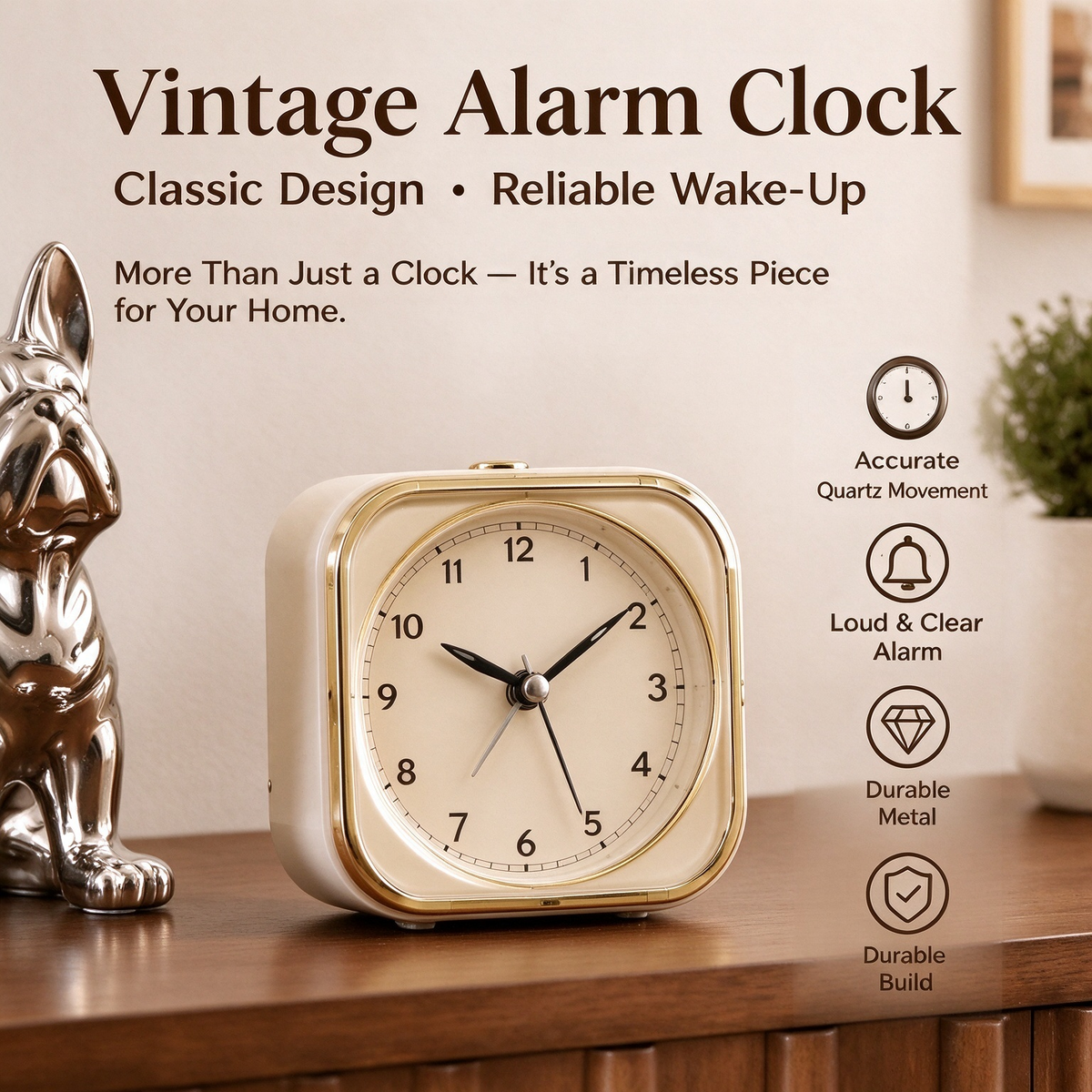 Vintage Square Quartz Alarm Clock