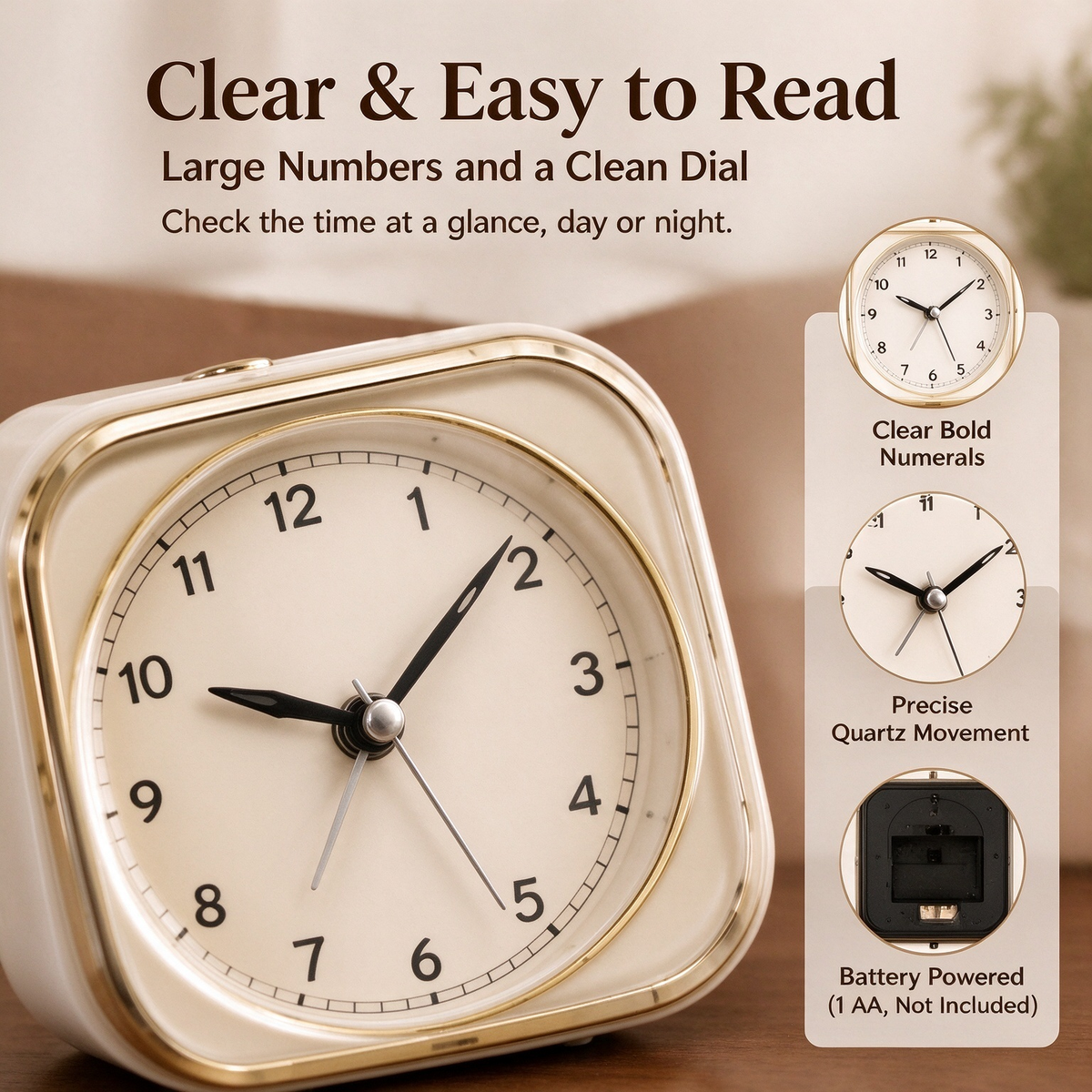 Vintage Square Quartz Alarm Clock