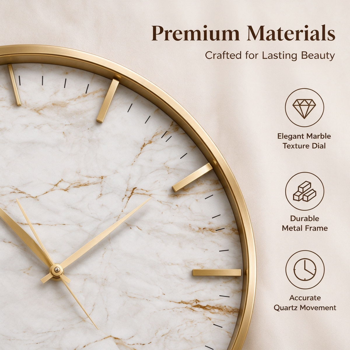 24 Inch Marble Texture Gold Wall Clock