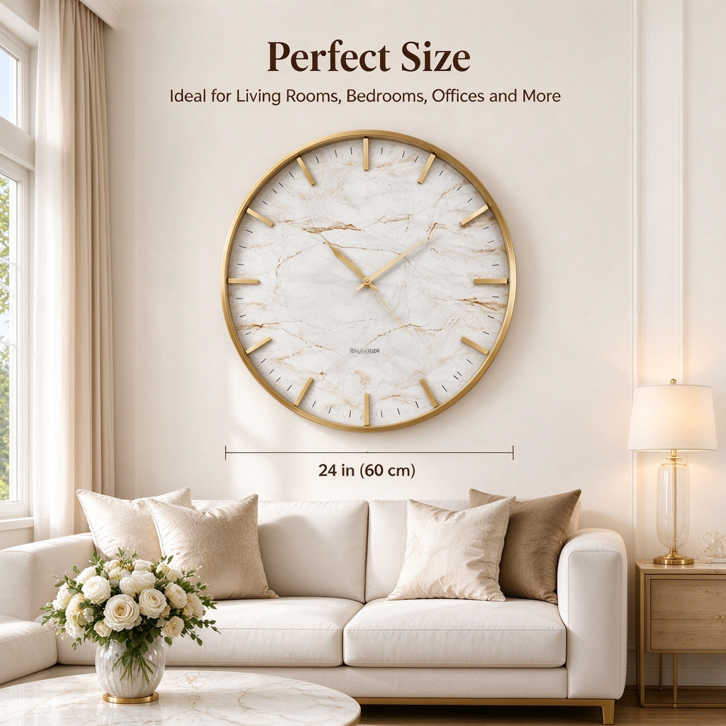 24 Inch Marble Texture Gold Wall Clock