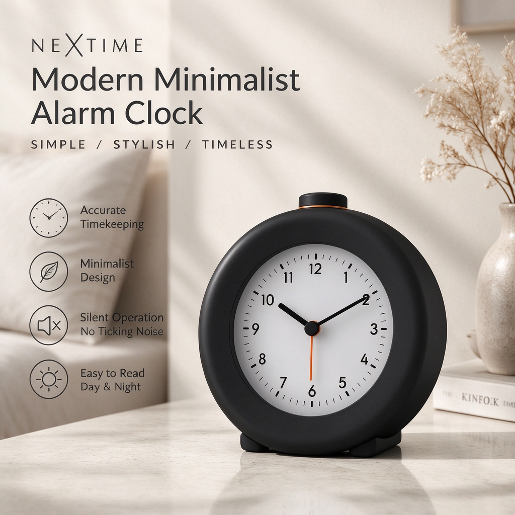 Minimalist Round Silent Analog Alarm Clock
