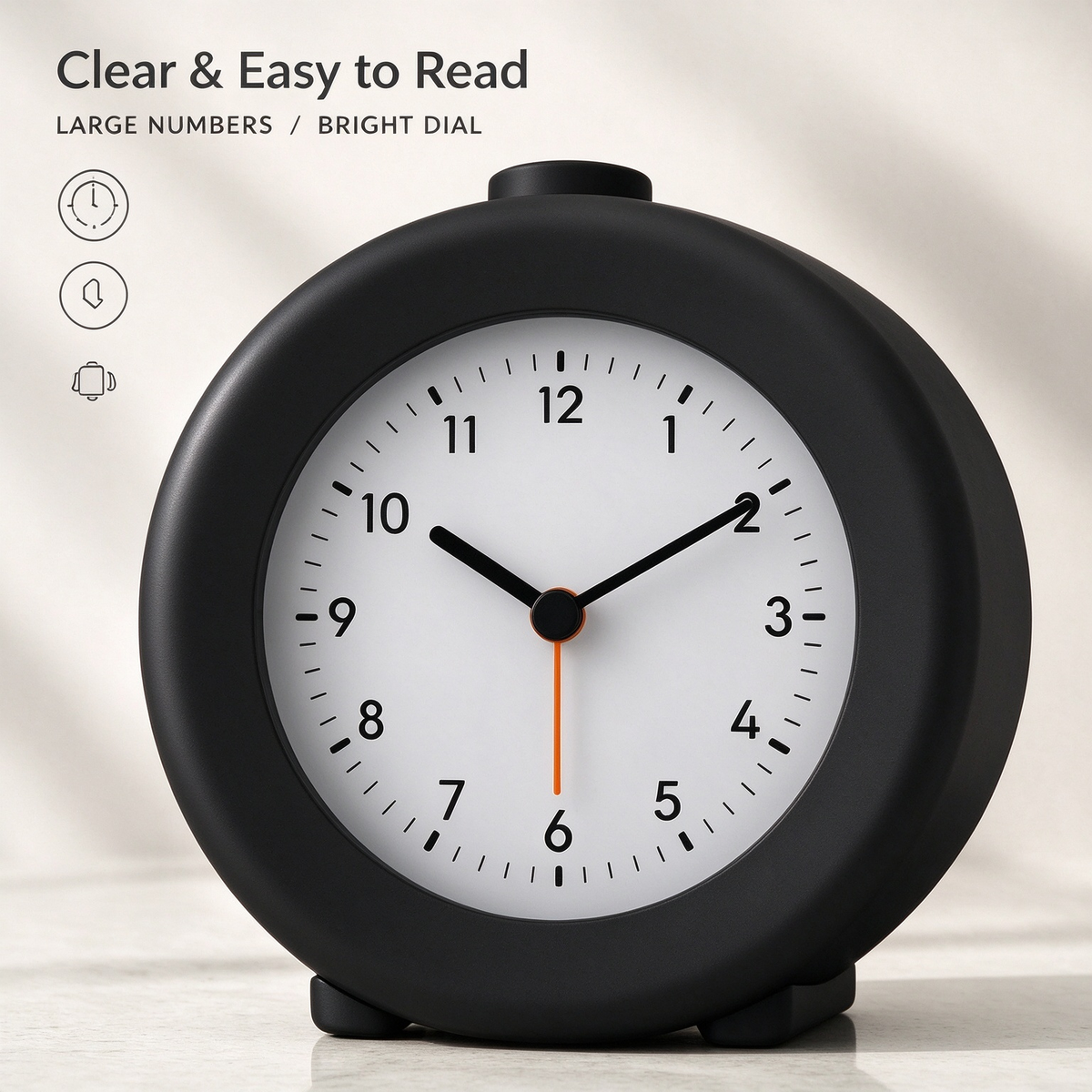 Minimalist Round Silent Analog Alarm Clock