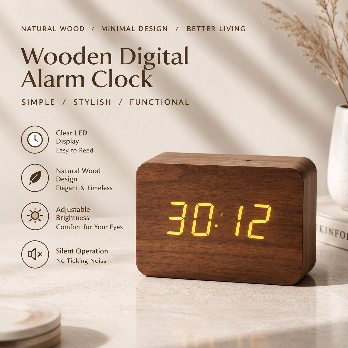 Wooden LED Digital Alarm Clock