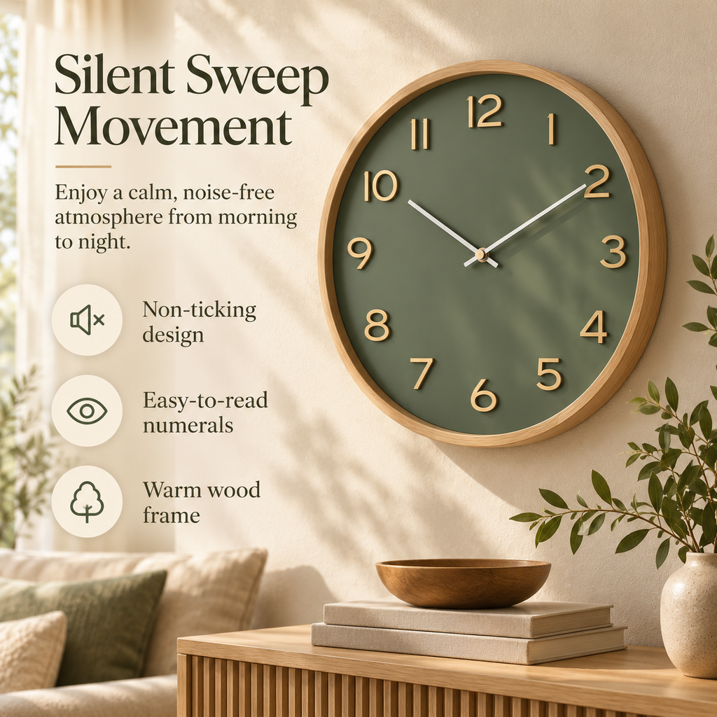 Nordic Sage Green Silent Wall Clock