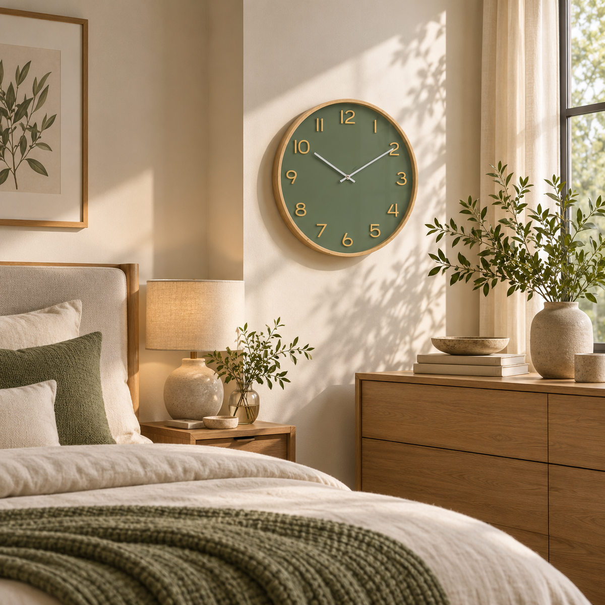 Nordic Sage Green Silent Wall Clock